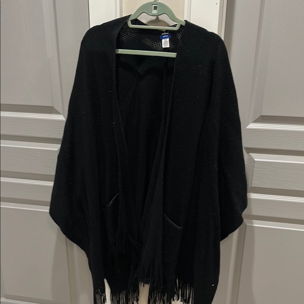 Apt. 9 Black Sweater Poncho with Fringe and pockets